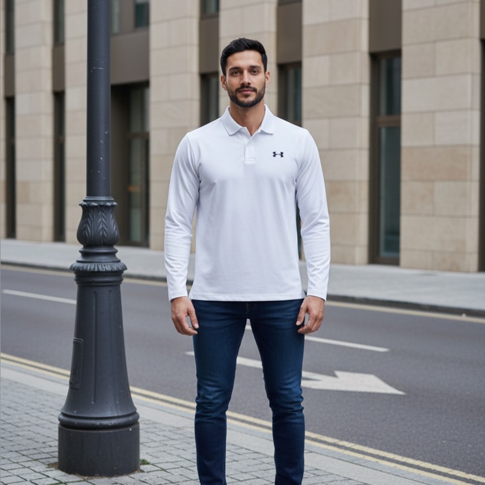 Under Armour Golf White Long Sleeve Polo Shirt